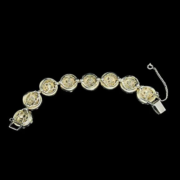 Gold Tone And Clear Rhinestones Round Links Bracelet With Safety Chain (4580) - Picture 5 of 10